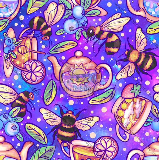 Bees Teas And Purple Galaxies Fabric Fabrics