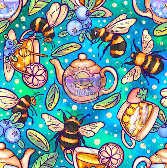 Bees Teas And Teal Galaxies Fabric Fabrics