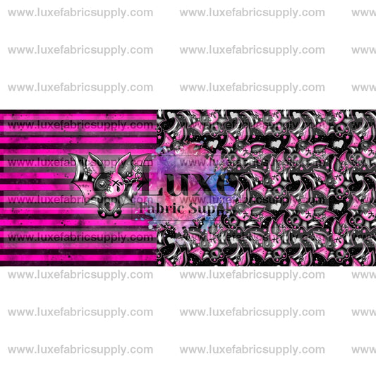 Emo Pink Bat Stripes W/ Art - Two Tone Bow