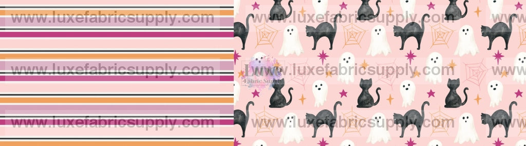 Little Boo - Two Tone Bow Cnr Pink Ghost Cats Strip