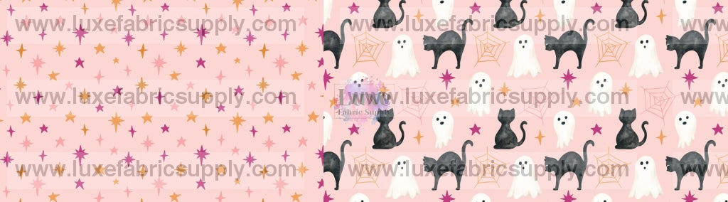 Little Boo - Two Tone Bow Cnr Stars Pink Ghost Cats Strip