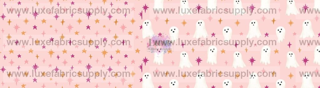 Little Boo - Two Tone Bow Cnr Stars Pink Ghosts Strip