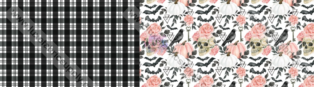 October Moon - Two Tone Bow Cnr Black Plaid And Skulls Strip