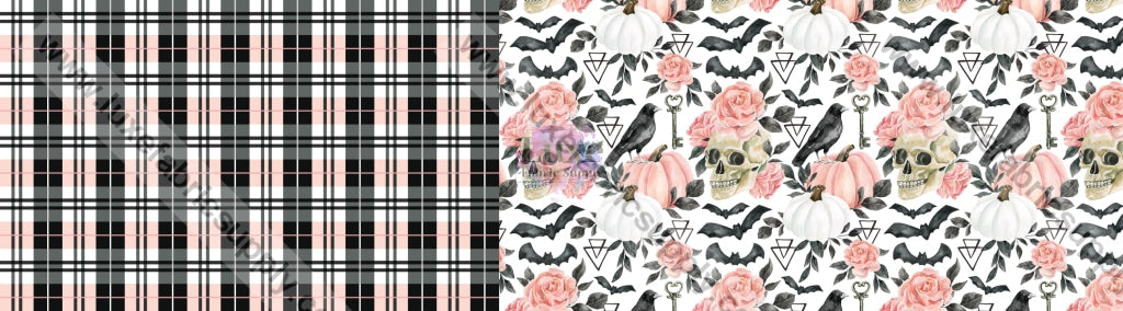 October Moon - Two Tone Bow Cnr Pink Black And Skulls Strip