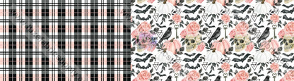 October Moon - Two Tone Bow Cnr Pink Black And Skulls Strip