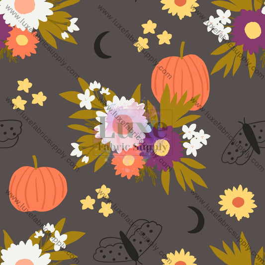 Pumpkin Floral On Grey _ Enchanted Fall Fvs Catalog