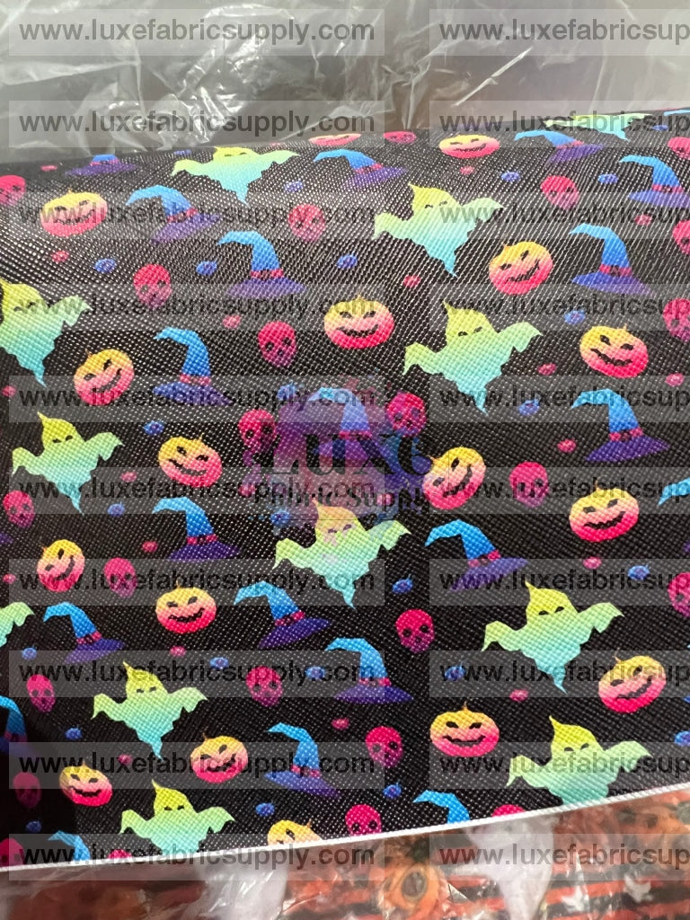 Rts Faux Leather Sheets Neon Ghosts & Pumpkins