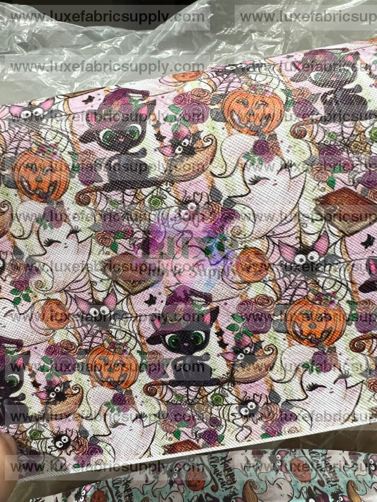 Rts Faux Leather Sheets Pink Ghosts & Cats