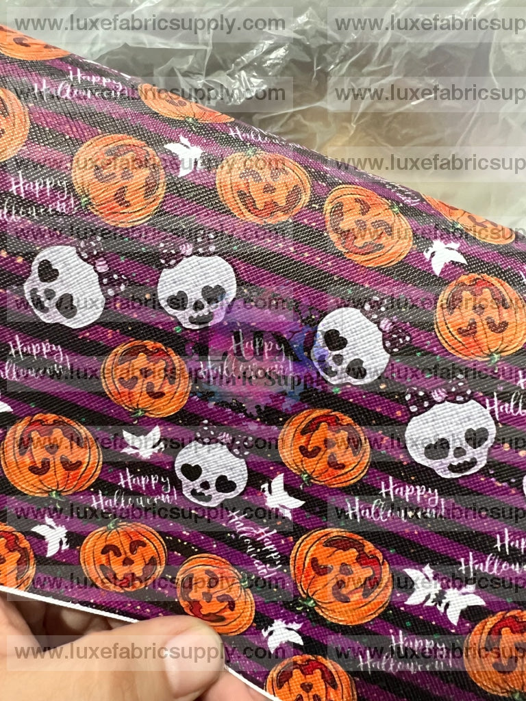 Rts Faux Leather Sheets Purple & Black Striped Halloween