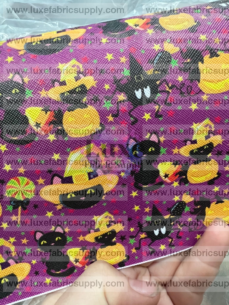 Rts Faux Leather Sheets Purple Cats In Pumpkins