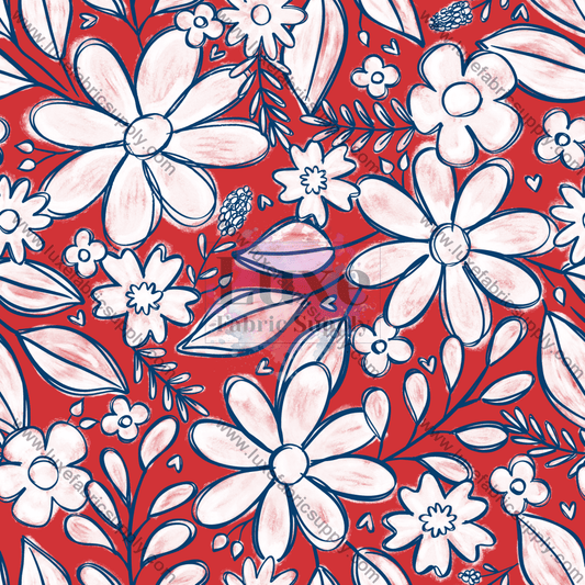 Sketchy Red White Blue Oil Pastel Floral Lfs Catalog