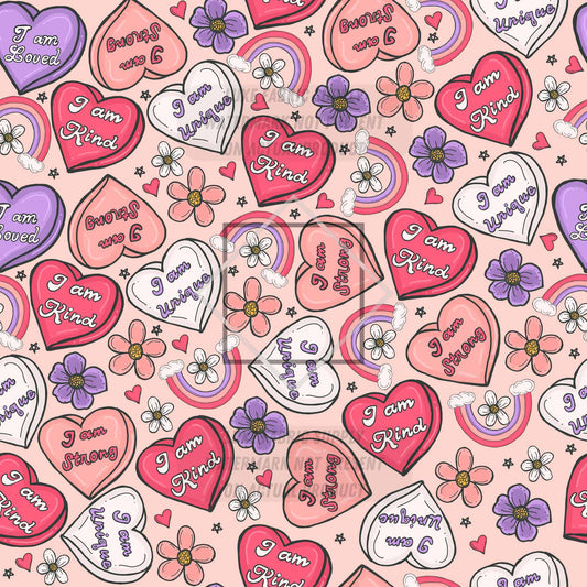 Affirmation Hearts Pink Fabric