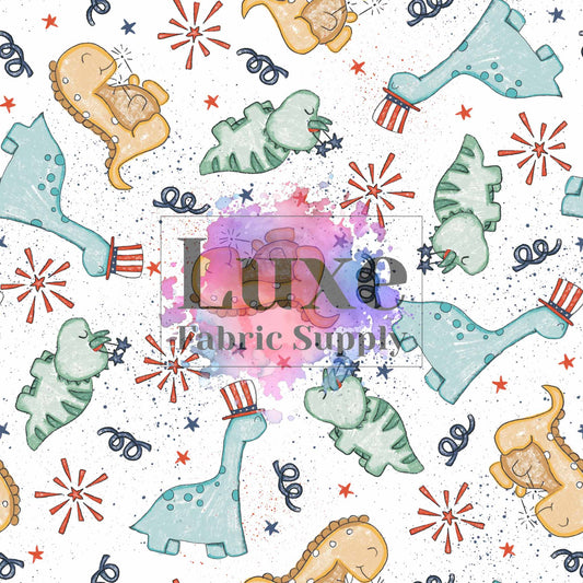 Sketchy 4th of July Dinos Fabric