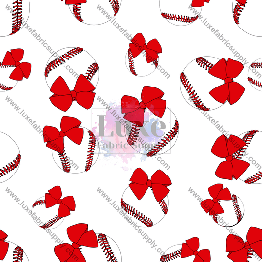 Baseball With Red Bows Fabric Fabrics