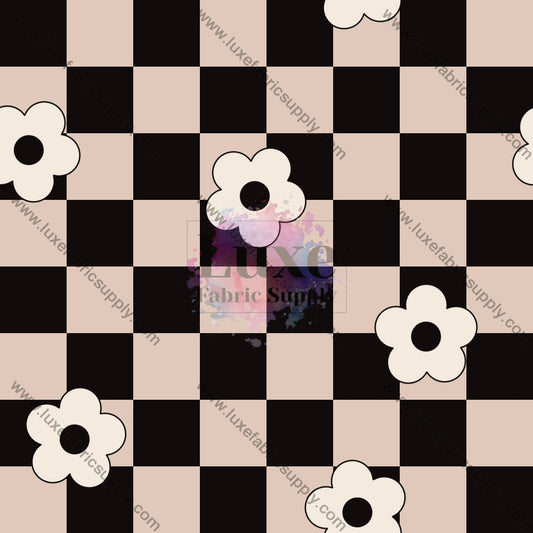 Beige Checker Flower 2 Fabric