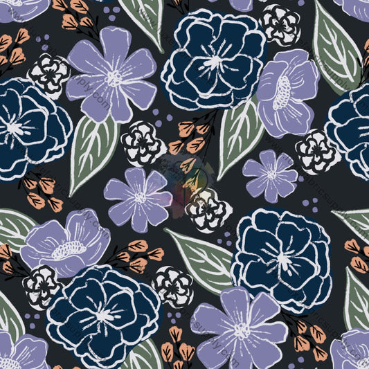 Blue Flowers 1 Fabric Fabrics