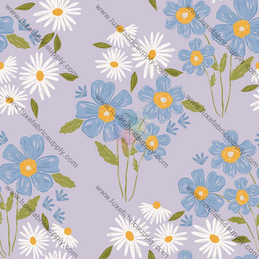Blue With White Daisy 1 Fabric Fabrics
