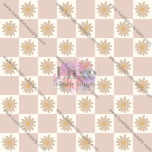 Blush Pink Checker Flower Fabric