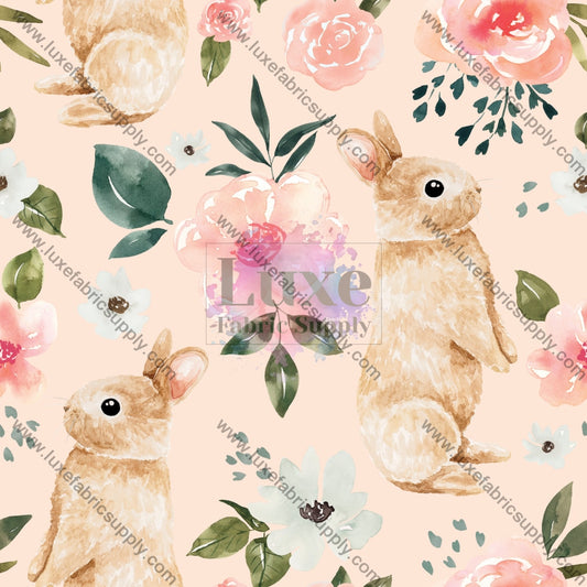 Blush Pink Vintage Spring Bunny Floral - Fabric