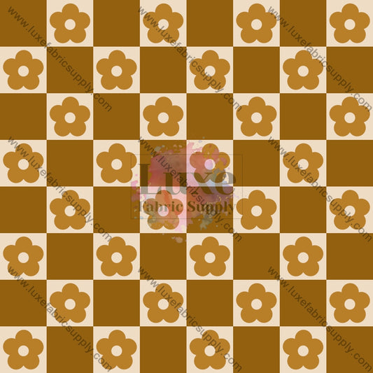 Brown Checker Flowers Fabric