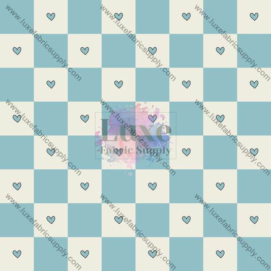 Checkers Heart Blue Fabric