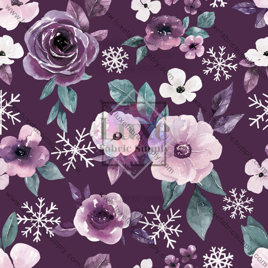 Crn00080 - Sugar Plum Christmas Snowflake Floral Dark Purple Fabric