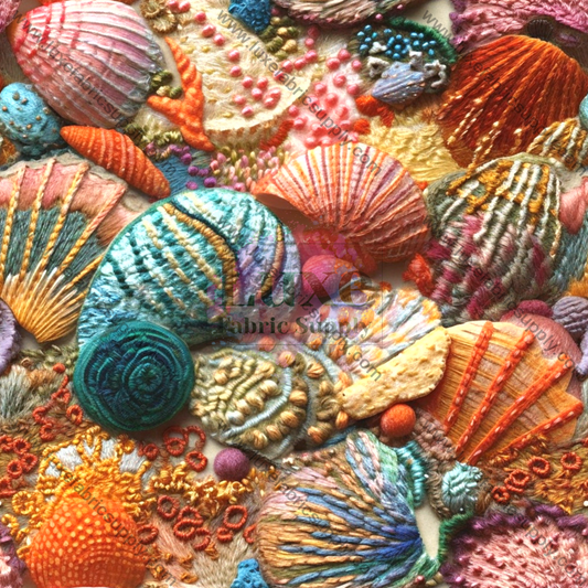 Embroidery Sea Shells 1 - Fabric Fabrics