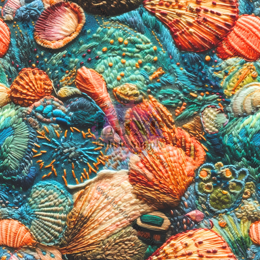 Embroidery Sea Shells 2 - Fabric Fabrics