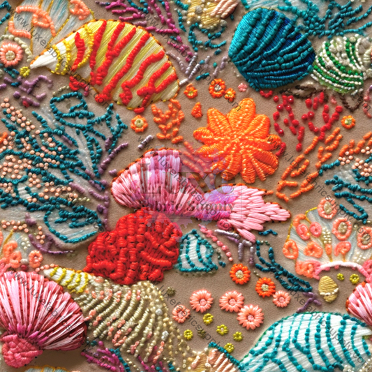 Embroidery Sea Shells 4 - Fabric Fabrics