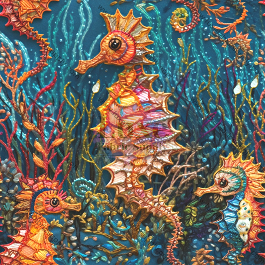 Embroidery Seahorses - Fabric Fabrics