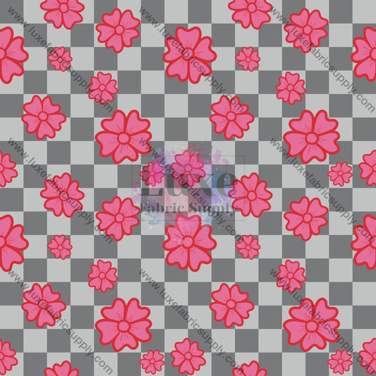 Groovy Pink Flowers Checkers Fabric