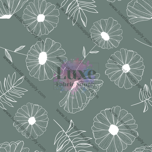 Line Art Floral Dark Sage Fabric Fabrics