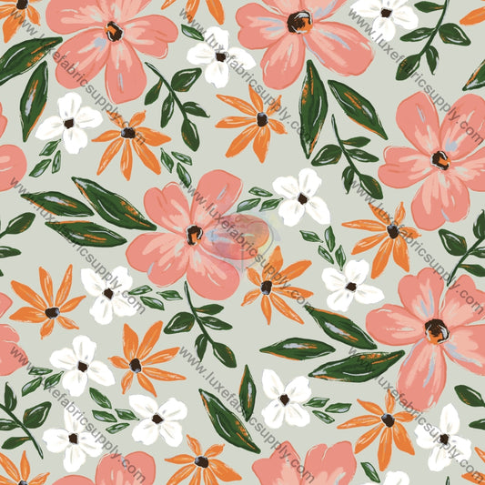 Pink And Orange Flowers 1 Fabric Fabrics