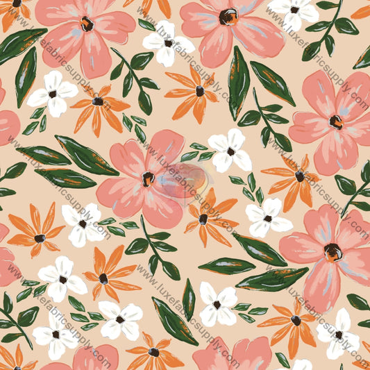 Pink And Orange Flowers 2 Fabric Fabrics
