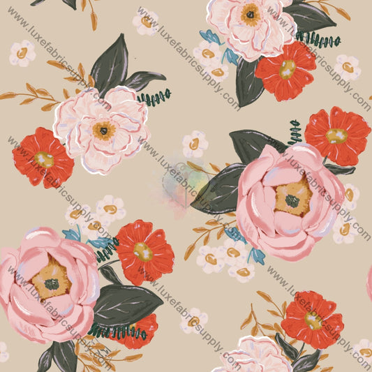 Pink And Redorange Flowers 1 Fabric Fabrics