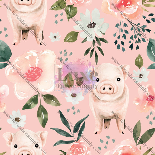 Pink Vintage Spring Pig Floral - Fabric