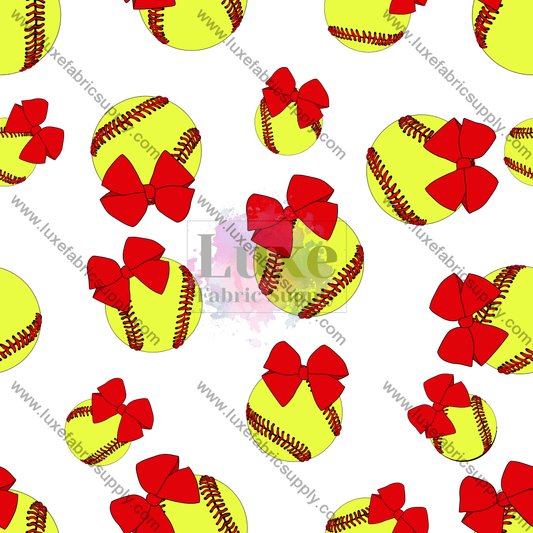 Softball And Bows Fabric Fabrics