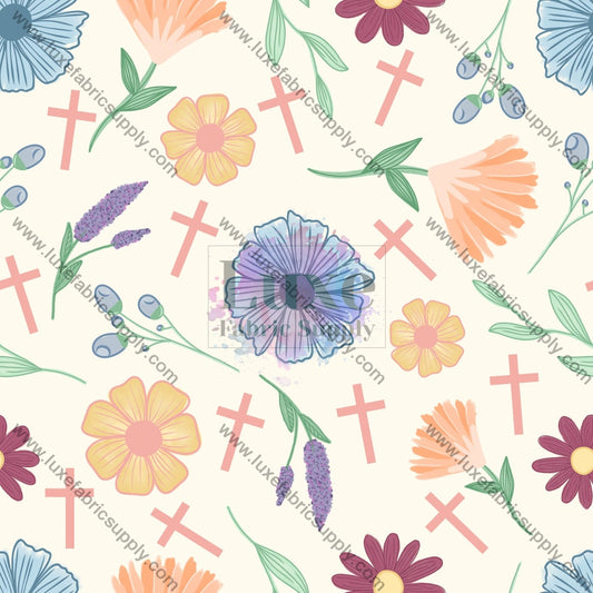 Springtime Floral With Crosses Fabric Fabrics