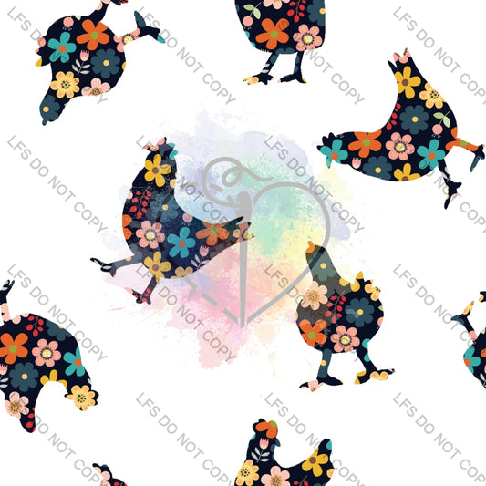 Wd00052 - Floral Chickens_White
