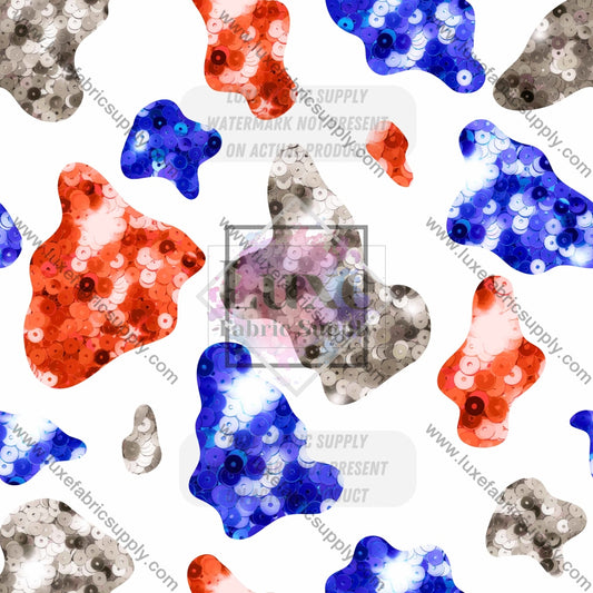 Wfg0001 Red White & Blue Glitter Cow Fabric