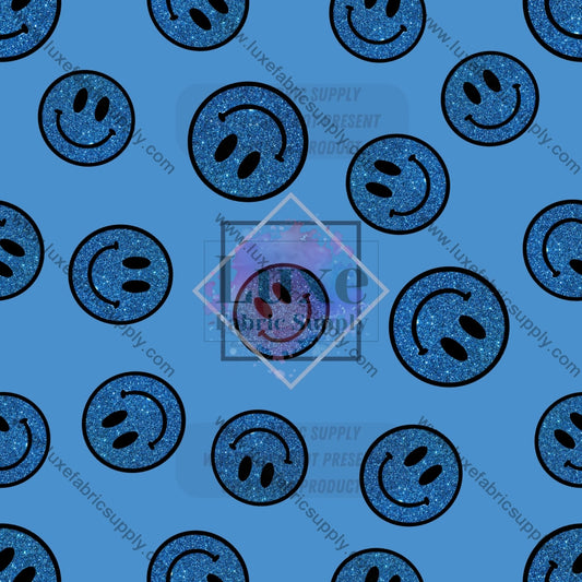 Wfg0024 Blue Glitter Smileys Fabric