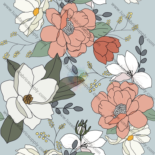 White And Pink Flowers Fabric Fabrics